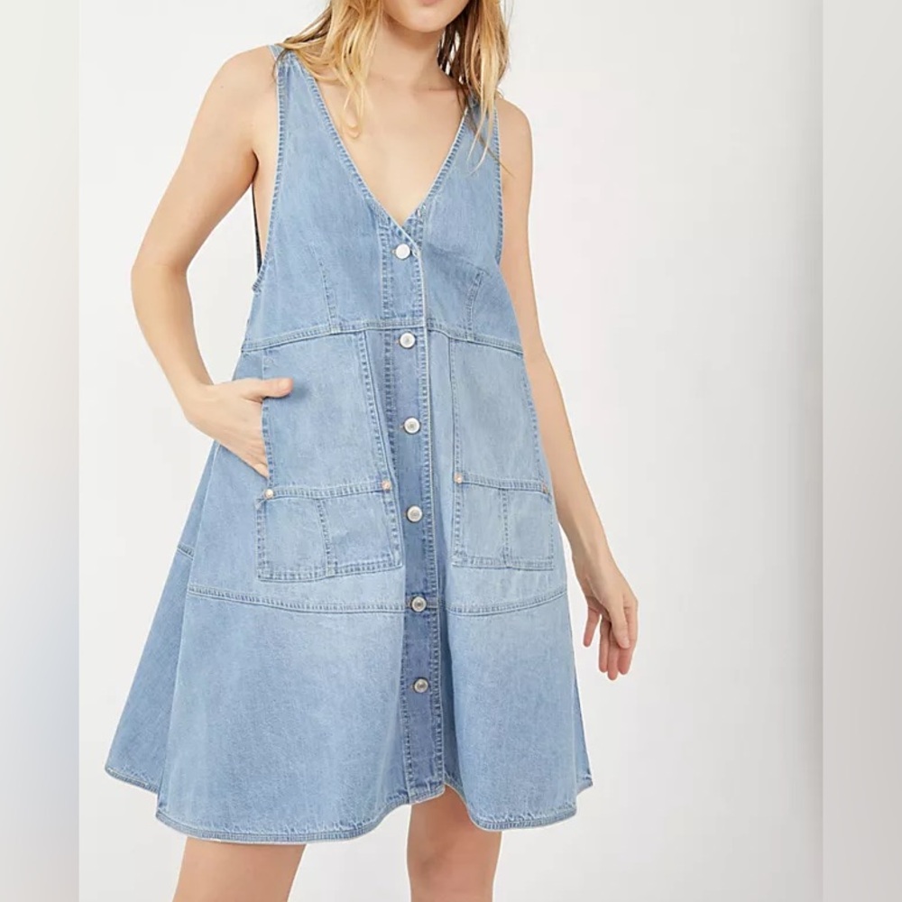 Free People Pocket Full Of Sunshine Mini Dress Denim  Button-Down Dress